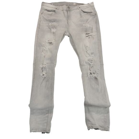 Evolution Jeans 40 X 34 Men's Grunge Destroyed Baggy Streetwear Y2K Gray Denim - Picture 1 of 9